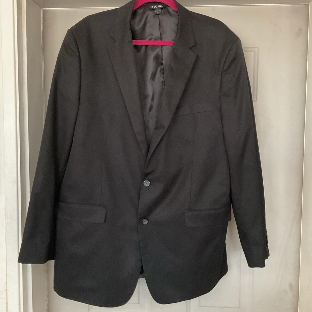 George Suit Jacket Mens 46 Long Black Polyester 2 Button Notch Lapel Blazer